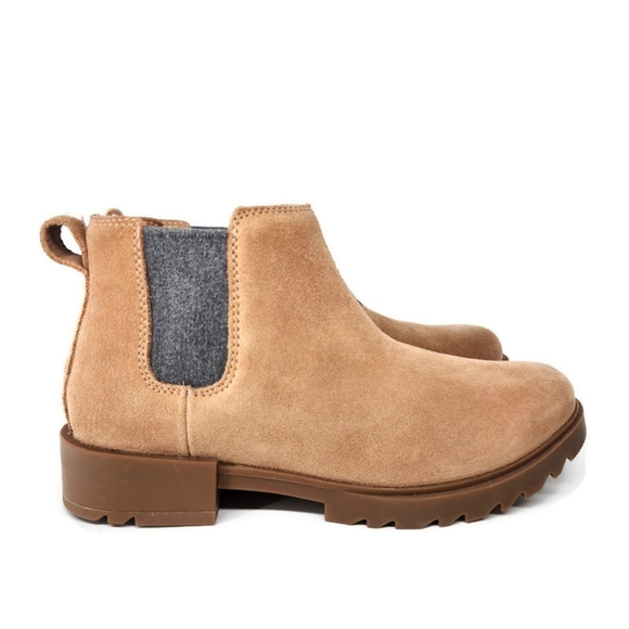 Sorel Emelie II Tan Suede Waterproof Pull-On Gum Lug Sole Chelsea Ankle Boots - Picture 5 of 11
